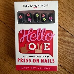 Hello Love Press On Nails Black w/Bright flowers  - Tired O’Fighting It